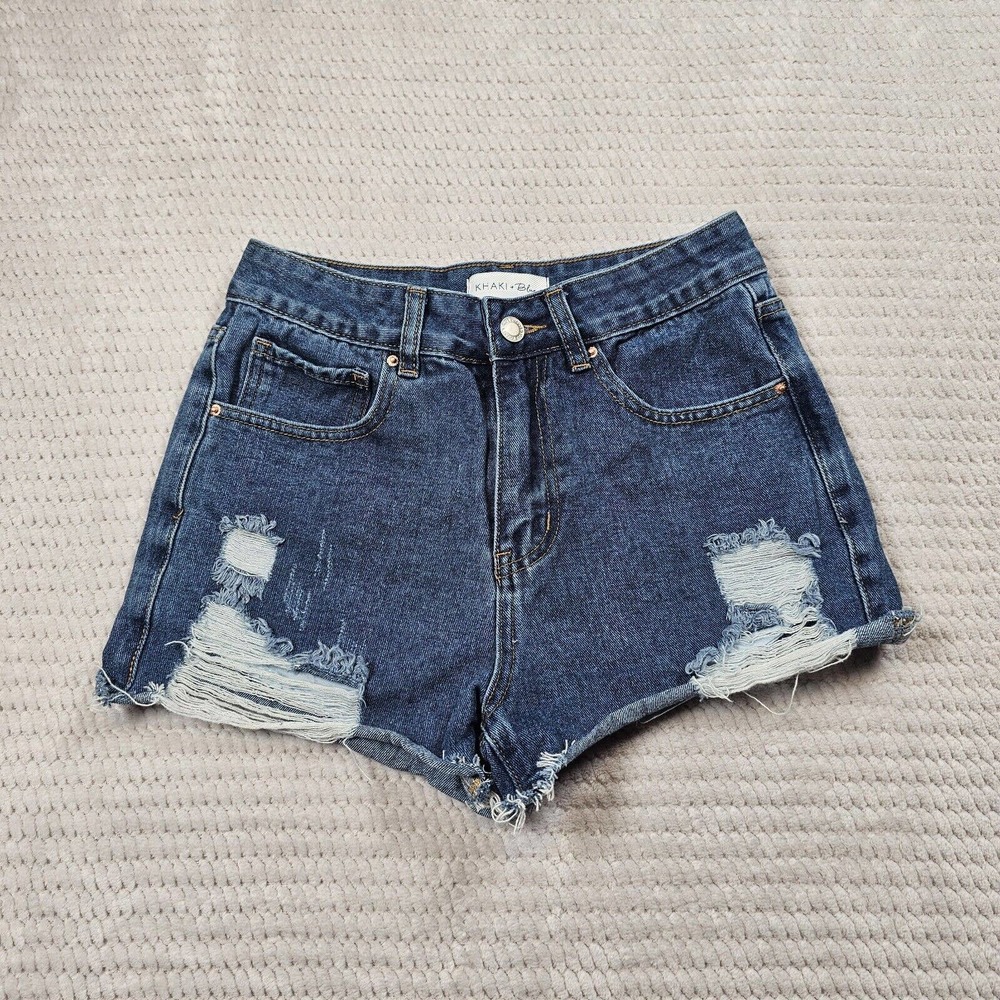 Khaki & Blue Shorts Womens 3 Blue Jean Distressed Embroidered Butterfly